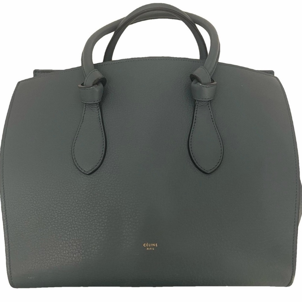 Celine Tie Knot Forest Green Leather Tote